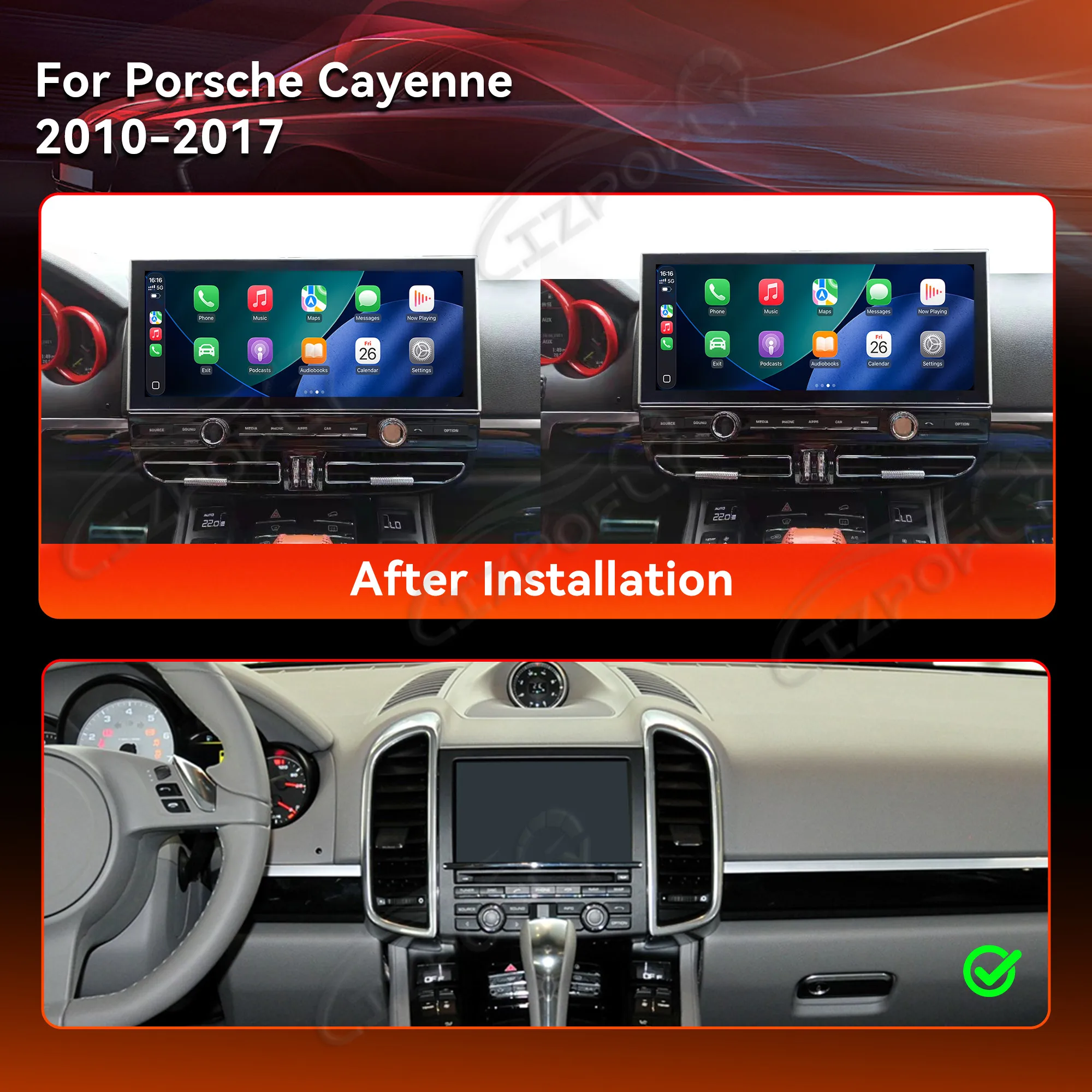 Lizpofly Carplay Android 13 For Porsche Cayenne 2010-2017 Car GPS Navigation Multimedia Player HeadUnit Radio Media Satnav