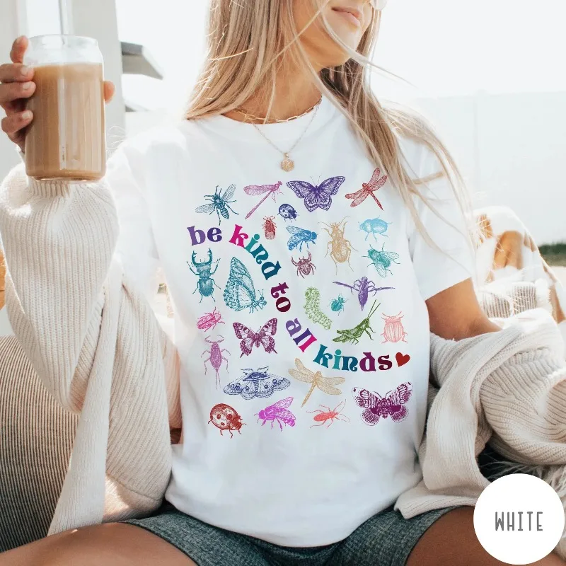 Be Kind to All Kinds Shirt, Butterfly Moths Bugs and Insects Tshirt, Oversized Nature Aesthetic Graphic Retro Vintage Tshirt