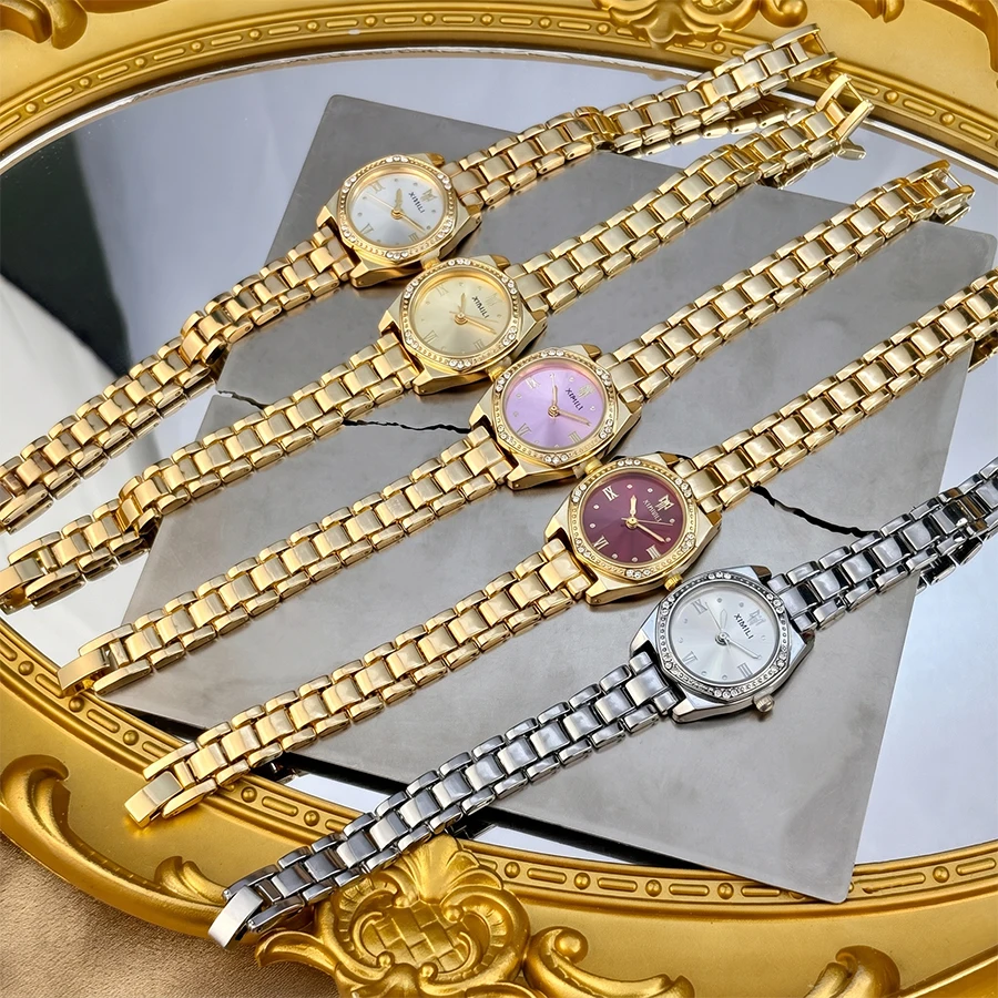 Ladies Watch: Round Bezel-Set Diamond Dial Classic Minimalist Stylish All-match Women's Watch