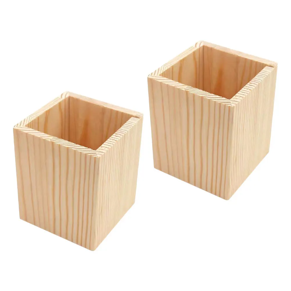 

2Pcs Wood Pen Holder with Elegant Craftsmanship Desktop Pencil Organizer for Makeup Brushes Stationery Storage Home Office
