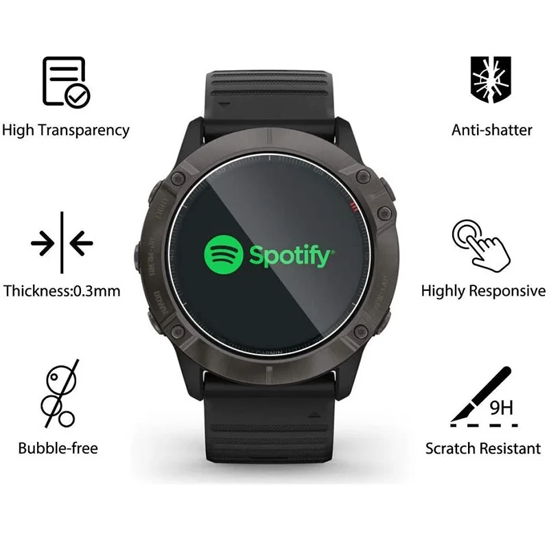 ฟิล์มป้องกันหน้าจอ5ชิ้นสำหรับกระจกนิรภัยสมาร์ทวอท์ชของ Garmin Tactix Delta sapphire/ รุ่นพลังงานแสงอาทิตย์