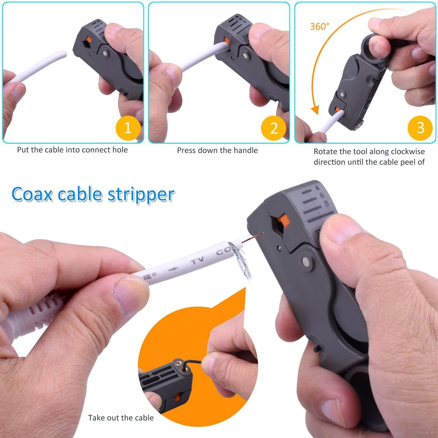 Gaobige Coax Cable Crimper Kit Tool for rg6 rg59 Coaxial Compression Tool Fitting Wire Stripper with Gaobige 10pcs F Compression