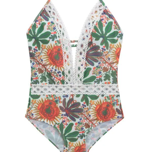 2025 ใหม่ One-piece ชุดว่ายน้ําผู้หญิง LACE-up พิมพ์ฟอง Hot Spring สระว่ายน้ํา High-end สาวแบบอนุรักษ์นิยมชุดว่ายน้ํา