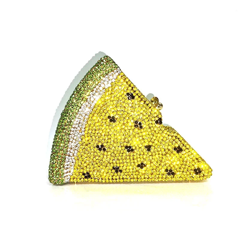 Luxury Pizza Shaped Diamond Evening Clutch Bags New Gorgeous Unique Metallic Watermelon Rhinestone Purses Wedding Party