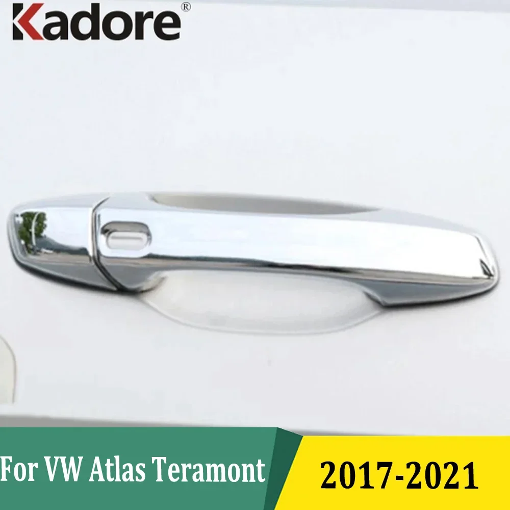 

For Volkswagen Atlas Teramont 2017-2019 2020 2021 Chrome Side Door Handle Protection Sticker Cover Trim Exterior Accessories