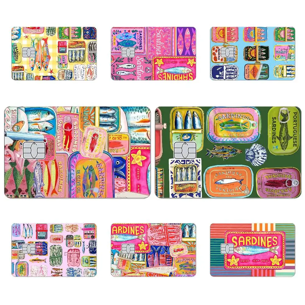 Seafood Sardine Canned Art Card Stickers Sticker Skin Film Cover For Small Chip Credit Debit Card Bus Card HT12
