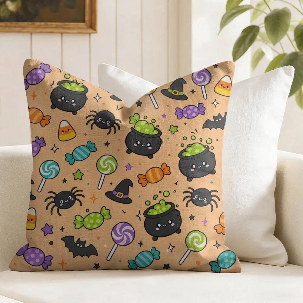 Black Halloween Horro Ghost Cushion Cover Natural Linen Organic Fabric Double-Sided Printing Breathable Perfect Gift For Decor