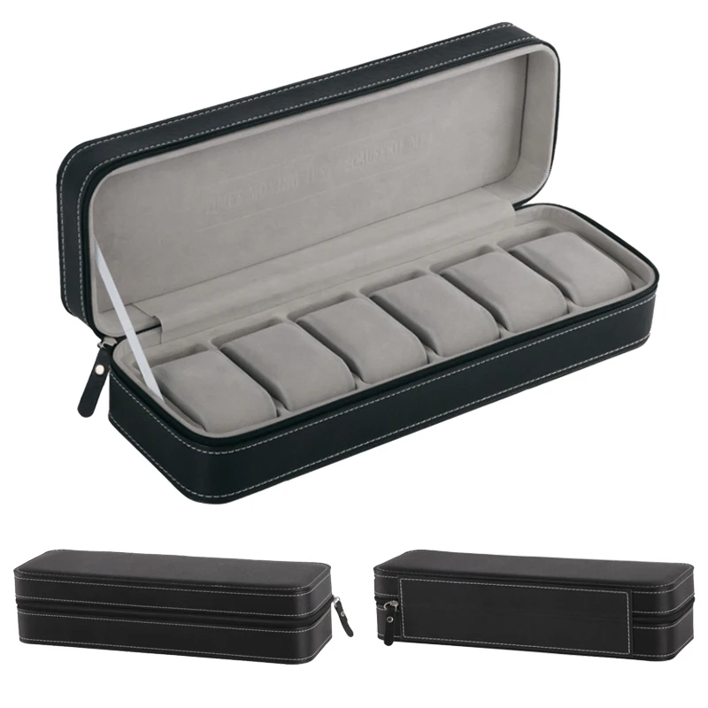 4/6/8/10/12 Slots Portable Leather Watch Box Watch Organizer Jewelry Storage Box Zipper Easy Carry Men Watch Box New D50