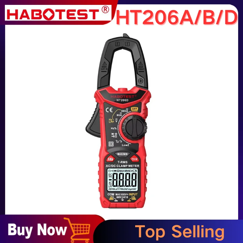 HABOTEST HT206 Clamp Meter DC/AC Current 600A Digital Clamp Meter Ammeter Voltage Tester Amp Hz Capacitance NCV Ohm Test