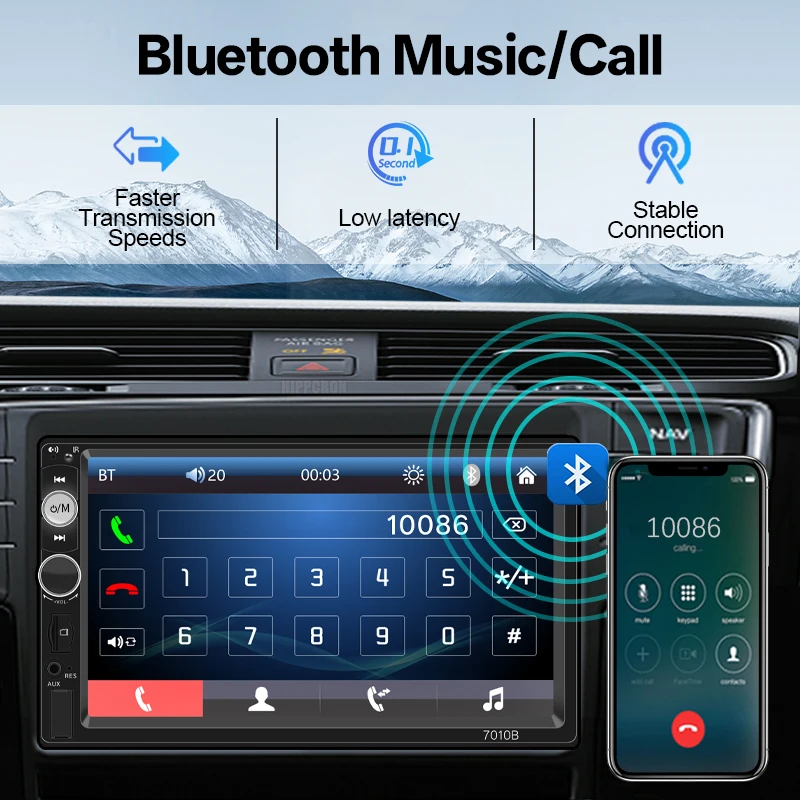 Hippcron 1Din راديو السيارة ستيريو 7 بوصة HD شاشة تعمل باللمس مشغل وسائط متعددة BT Autoaudio FM استقبال مرآة ربط USB AUX العالمي