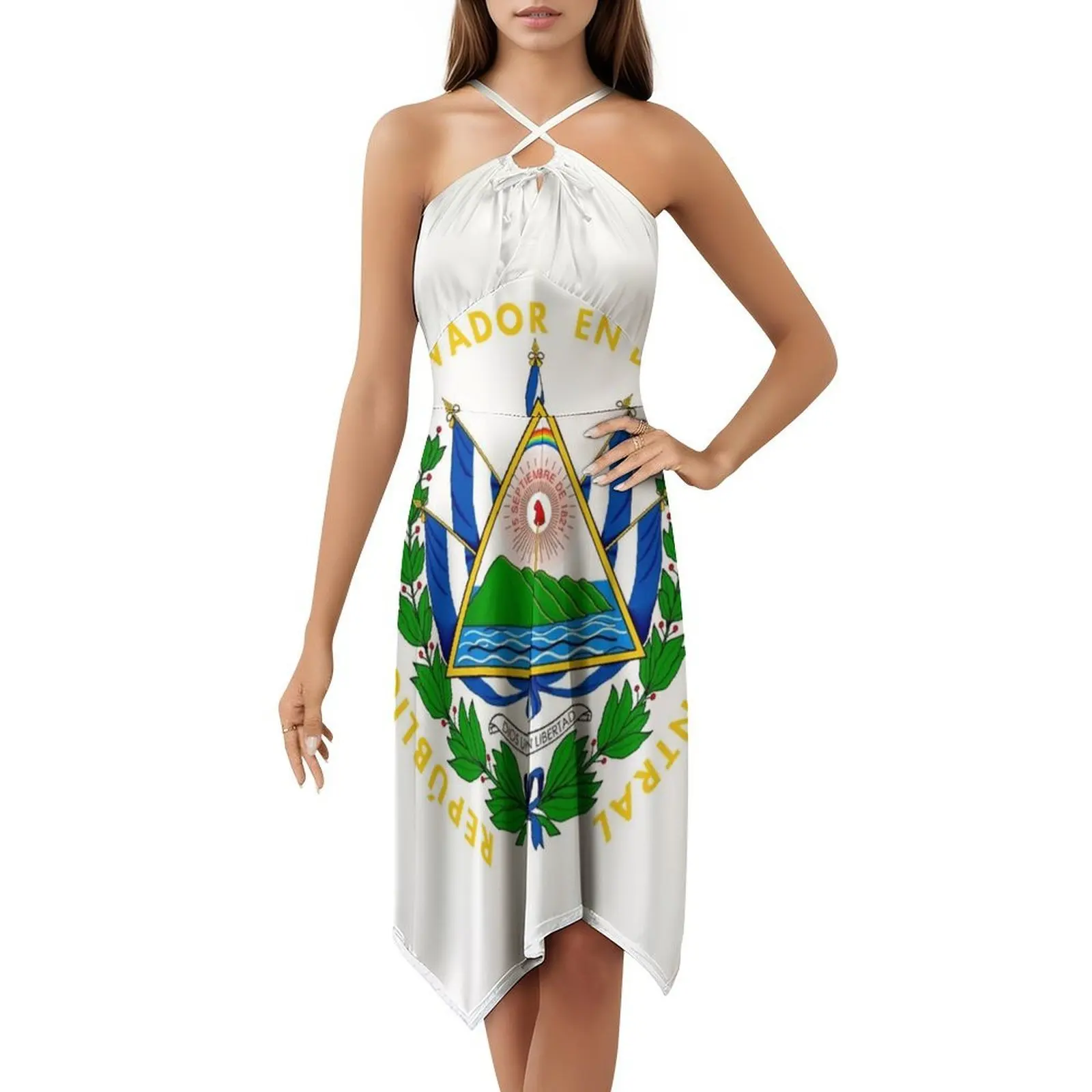 معطف من الأسلحة من السلفادور البوهيمي بلا أكمام فستان متعدد المطبوعات عطلة الشاطئ فستان الحفلات السلفادور السلفادور تنس El #1