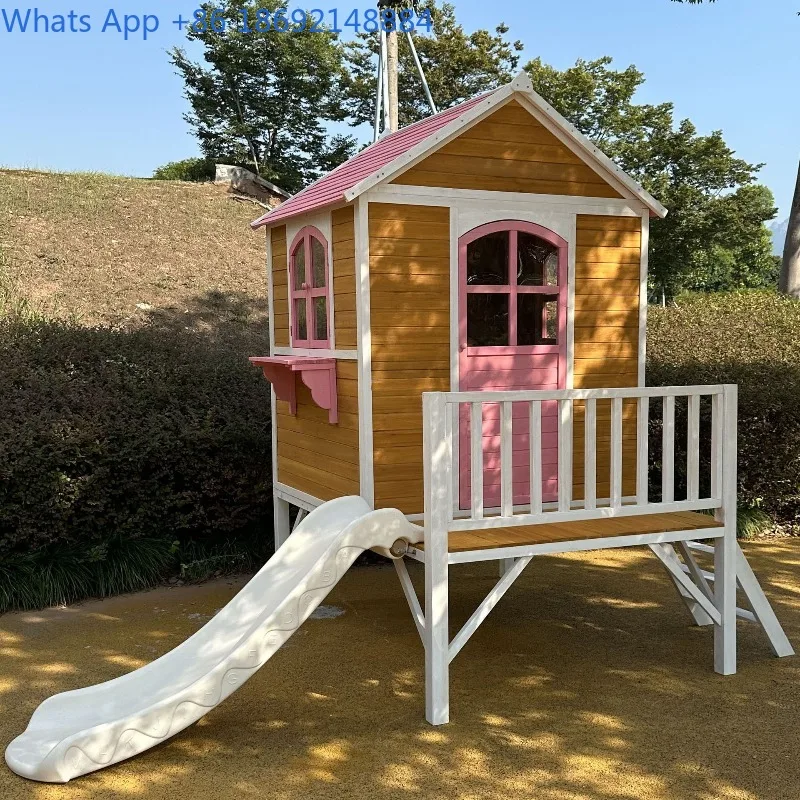 Wooden House Outdoor Slide Educational Playground Game House Outdoor Large Tree House