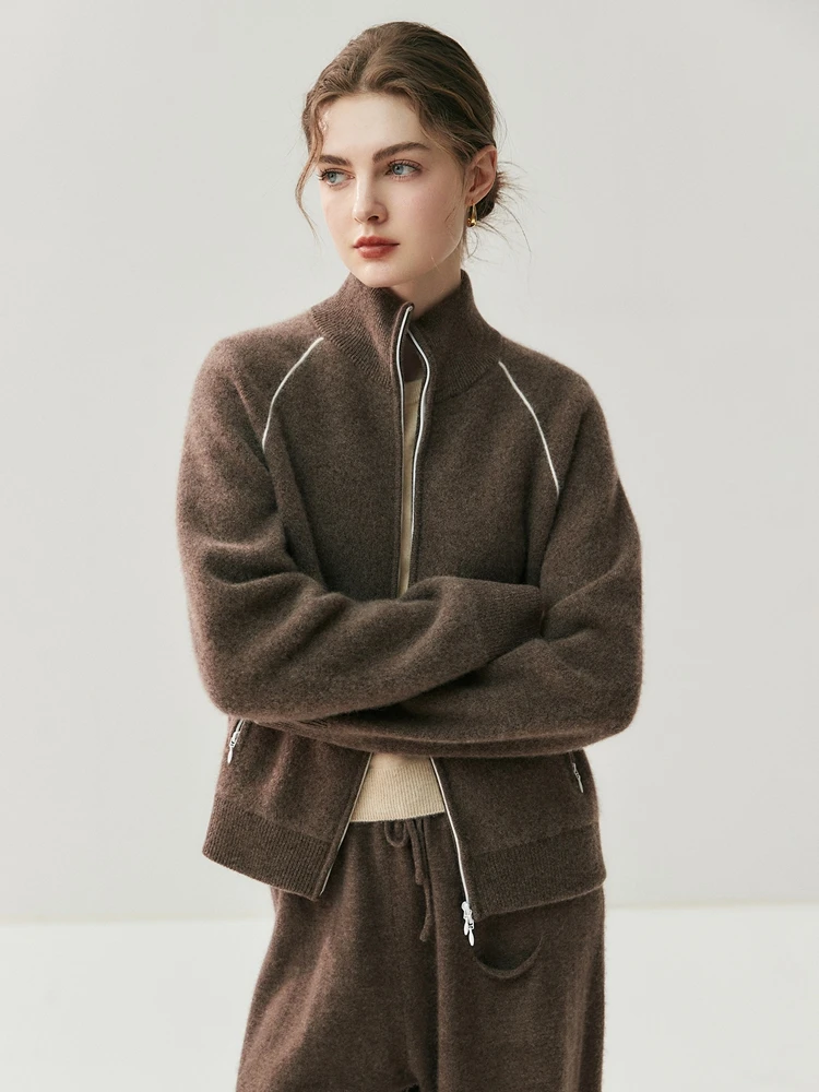 

Women's 100% Cashmere Cardigan Mid-collar Zipper Outerwear Knitted Top Suitable Autumn Winter Elegant Soft Luxury Knit Top