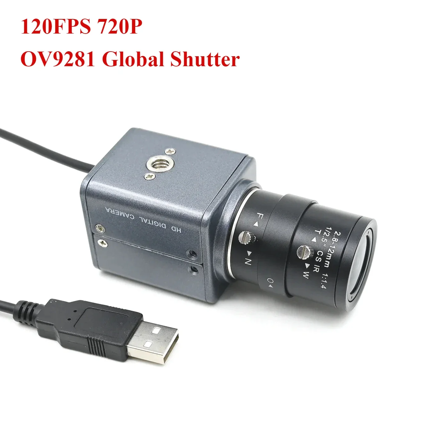 OV9281 120FPS Global Shutter 720P USB Case Camera, Monochrome, Golf Simulator Webcam, 5-50mm Zoom CS Lens, High Frame Capture