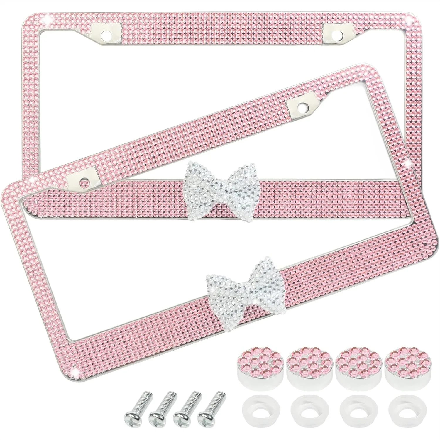 

Crystal License Plate Frame, Cute Car Accessories Stainless Steel Rhinestone Plate Cover with Mounting Bolts for American Plates