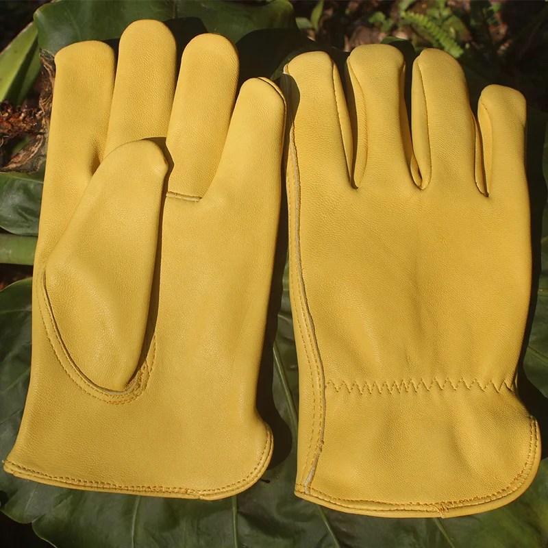 Leather Work Gloves Sheepskin Driving Gloves Men Motorcycle Gardening Safety Protective Fruit Picking Gloves