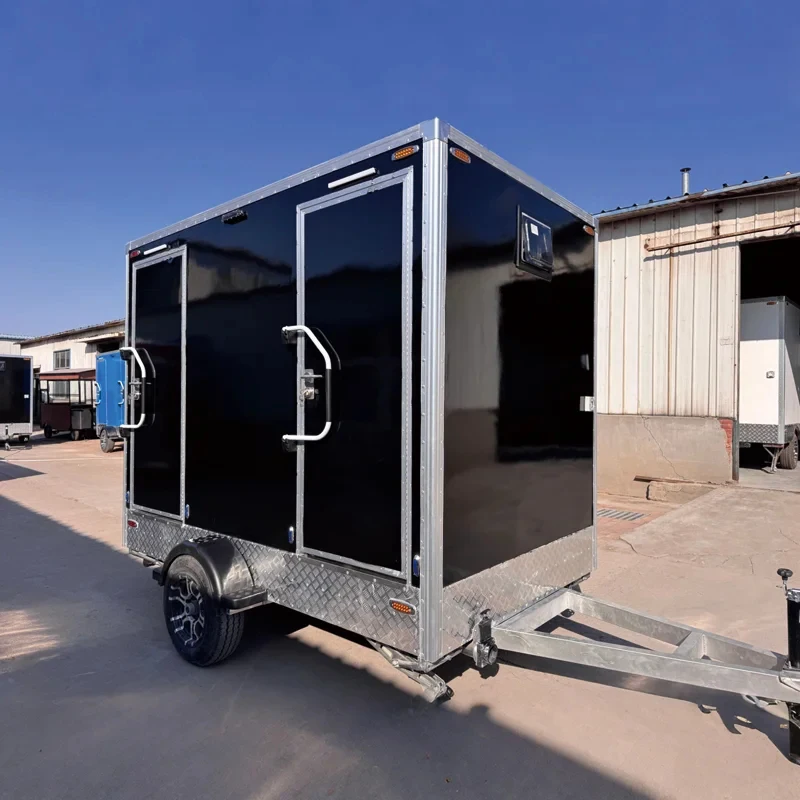 Double Cins Portle Rtroom Outdoor Commercial Use Modern Black Mobile Toilet Trailer