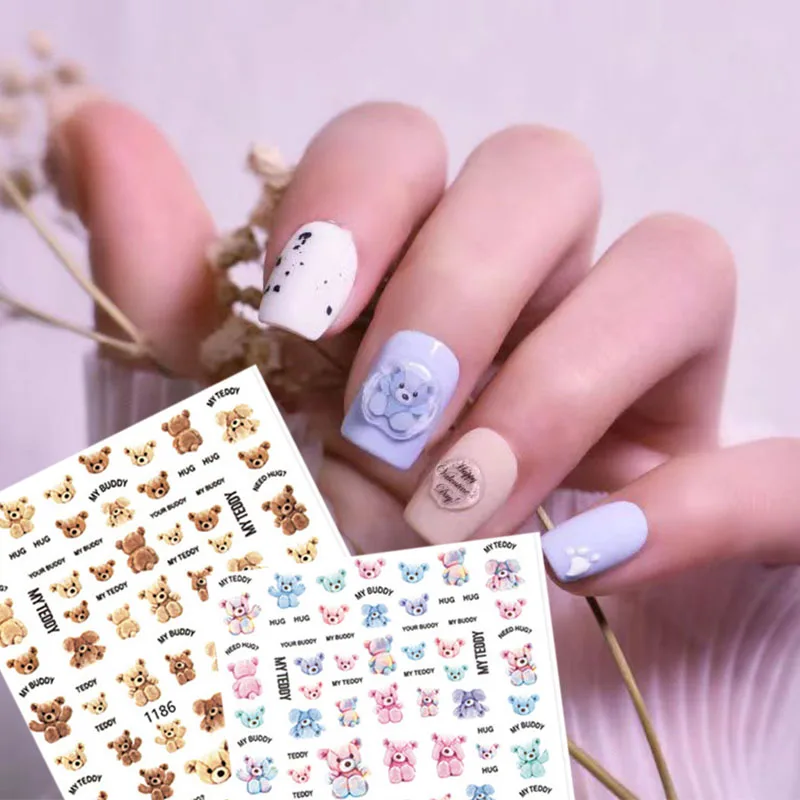 

3D Lovely Bear Nail Sticker Rabbit Cat Nail Art Decals Cute Animal Pet Flower Fruits Adhesive Slider DIY Nail Art Decoration