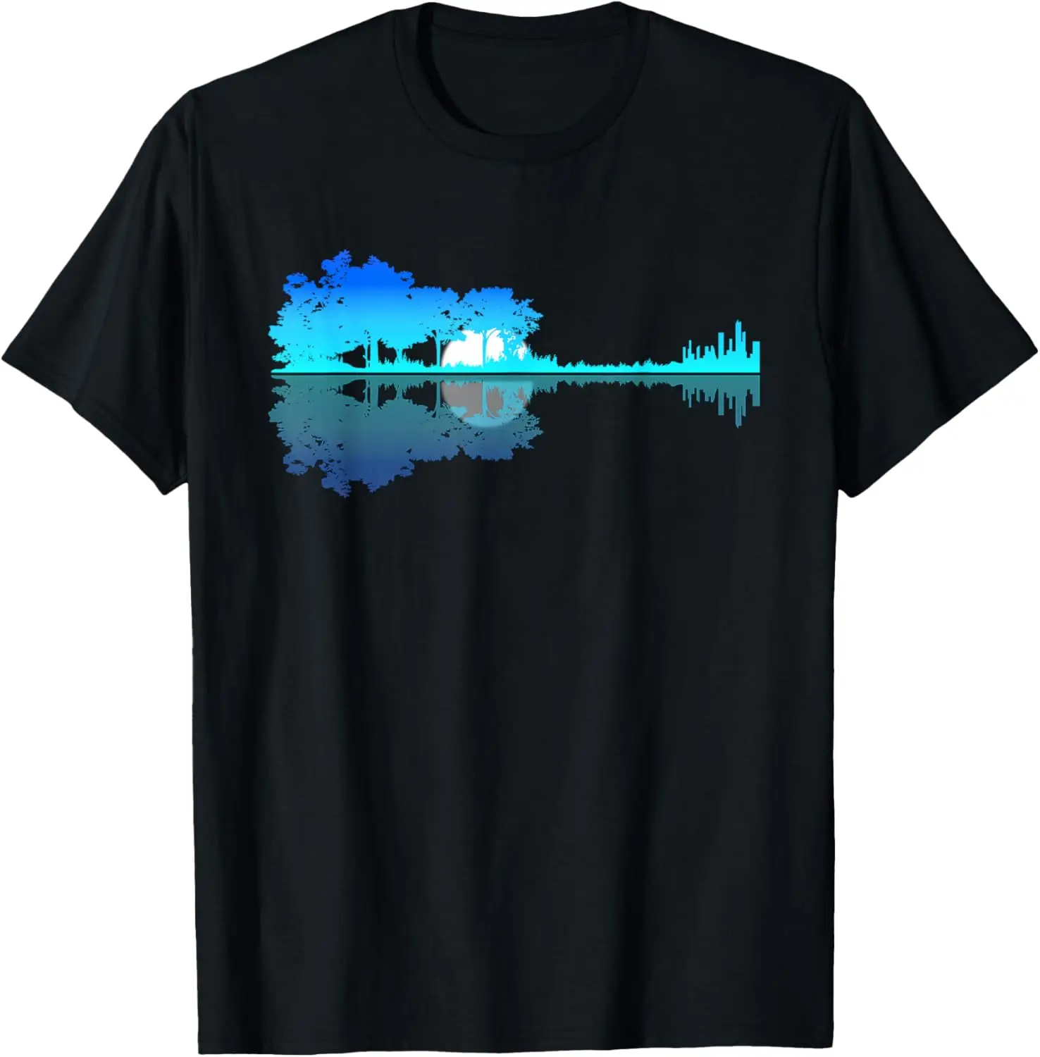 Guitar Lake Shadow Love Guitar Musician T-Shirt 100% Cotton O-Neck Short Sleeve Summer Casual Mens T-shirt Streetwear
