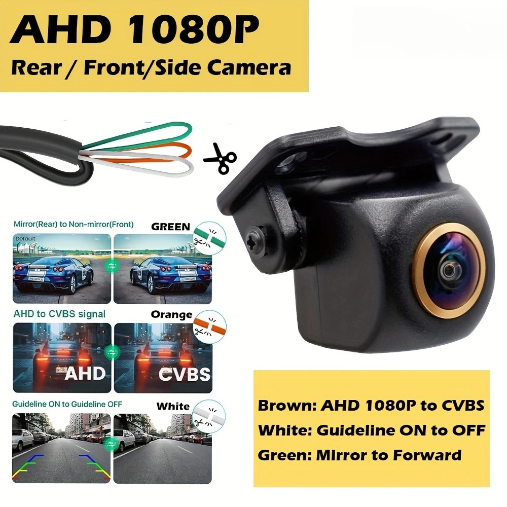Car Rear Front Side View Camera 1080P Fisheye Wide Angle Lens Backup Camera with Safety Warning Sign, Fit for Cars, Trucks, SUVs