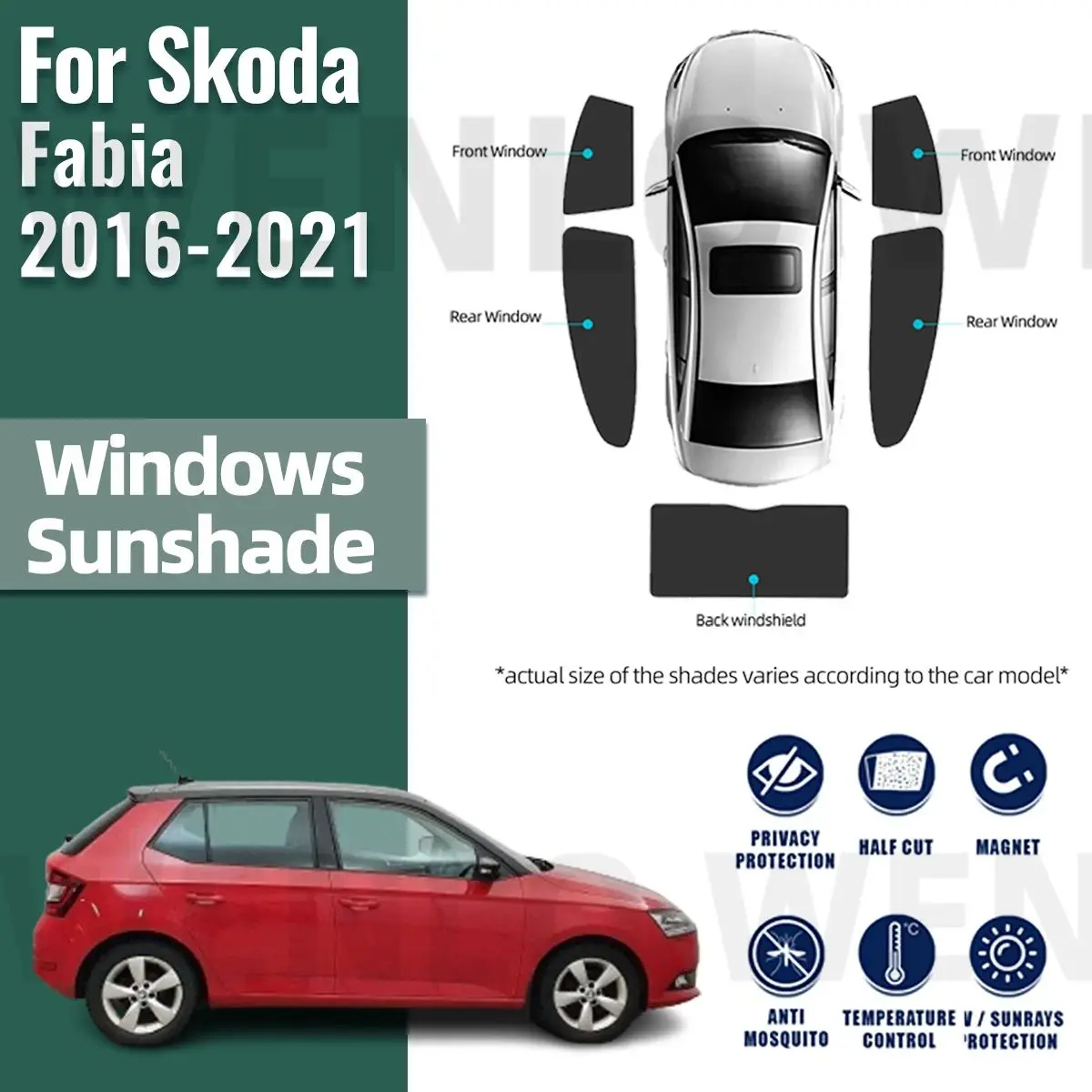 สำหรับ Skoda Fabia NJ 2016-2021ที่บังแดดกระจกบังแดดแม่เหล็กที่บังแดดกระจกบังแดดแม่เหล็กสำหรับเด็ก