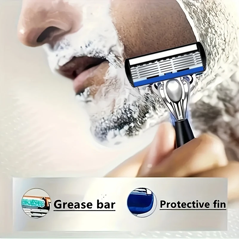 ماكينة حلاقة يدوية للرجال مع شفرات حلاقة من الفولاذ المقاوم للصدأ مكونة من 6 طبقات، ماكينة حلاقة مدمجة مع مقاومة للخدش، حلاقة دقيقة