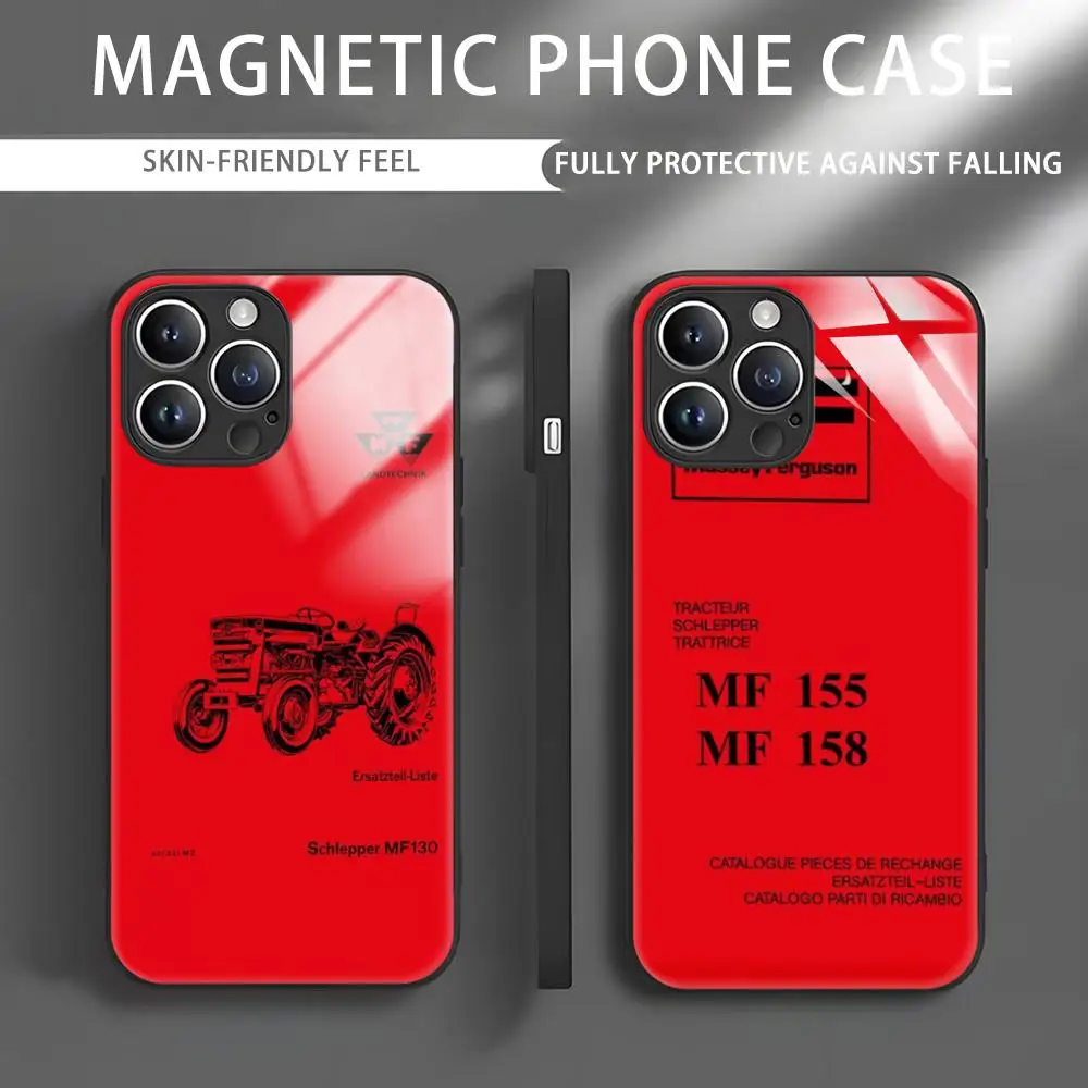 red-Massey Ferguson tractor Phone Case For iPhone 15 14 13 12 11 X XR XS XSMAX 8 7 Plus Mini Pro Max Glass Magnetic Phone Case