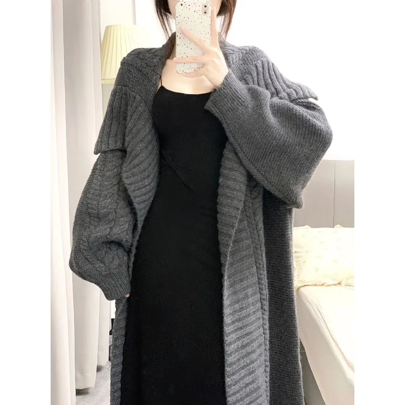 Autumn/Winter Solid Loose Women Sweater Knitted Jacket  Leisure Style Long Collar Loose Casual Women Medium/Long Coat