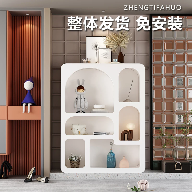 minimalist white luxury hotel storage display foyer cabinet, live broadcast  photography table