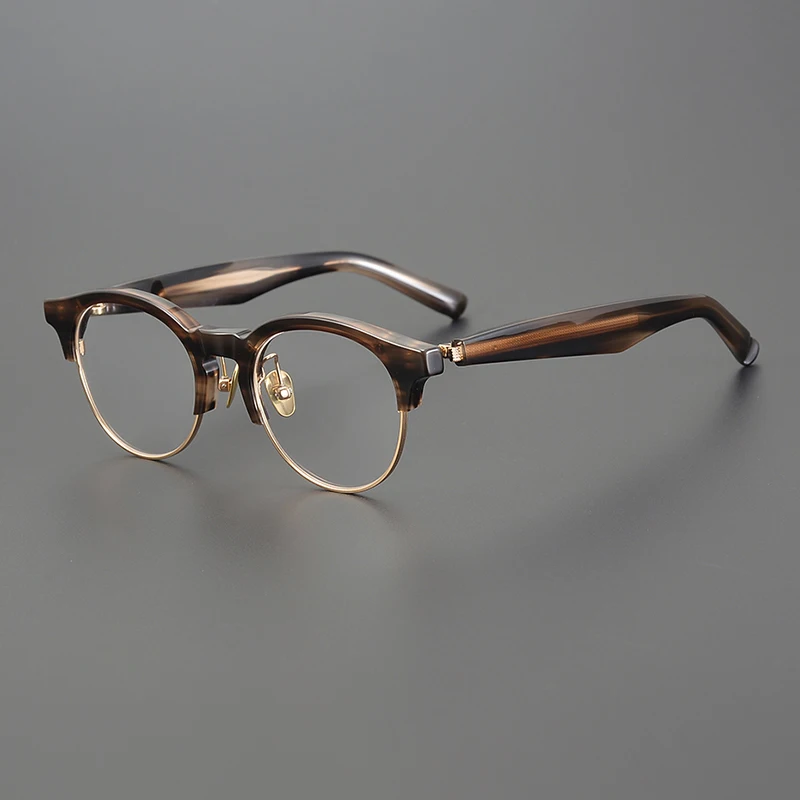 Montura de gafas ovalada Retro para hombres y mujeres, línea de cejas, medio marco, diseñador de nicho literario, montura completa, gafas graduadas para miopía