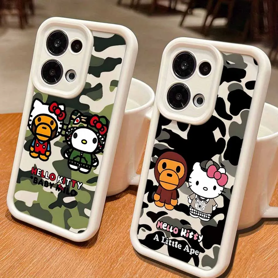 Camuflaje Hello Kittys para Apple iPhone 17 16 15 14 13 12 Mini 11 Pro Max Funda Funda de silicona ojos escalera Funda de teléfono
