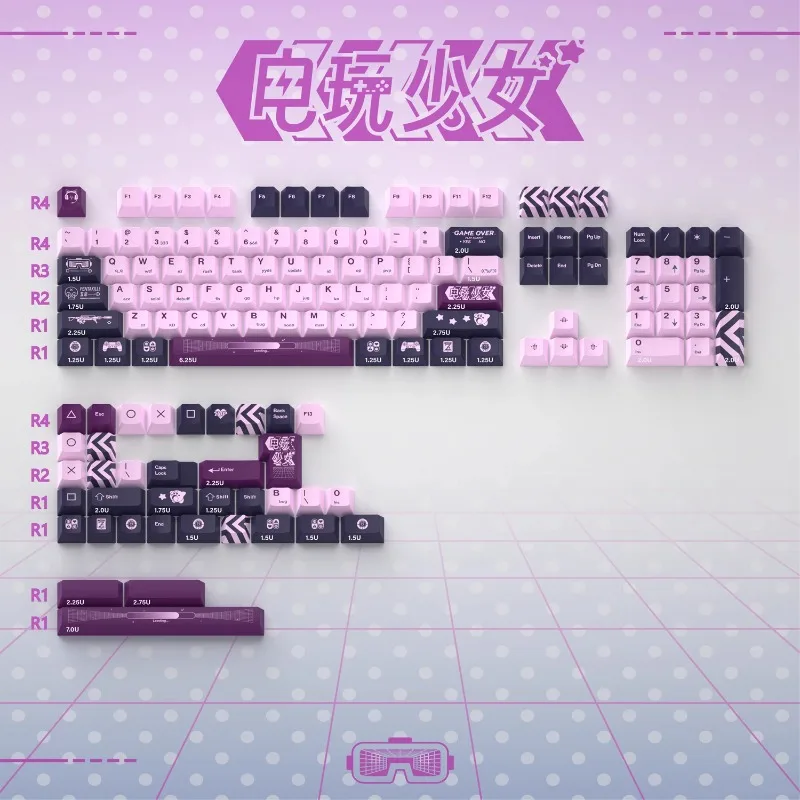 E-Sports Girl Theme Keycaps Set PBT Thermal Sublimation Keycaps for Mechanical Keyboard Accessories Cherry Profile Keyboard Caps