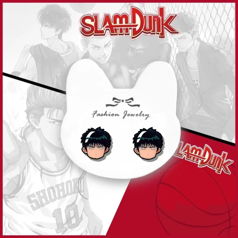 Slam Dunk ins style anime Sakuragi Hanamichi Rukawa Kaede Mitsui Hisashi earrings cartoon ear clip birthday gift wholesale