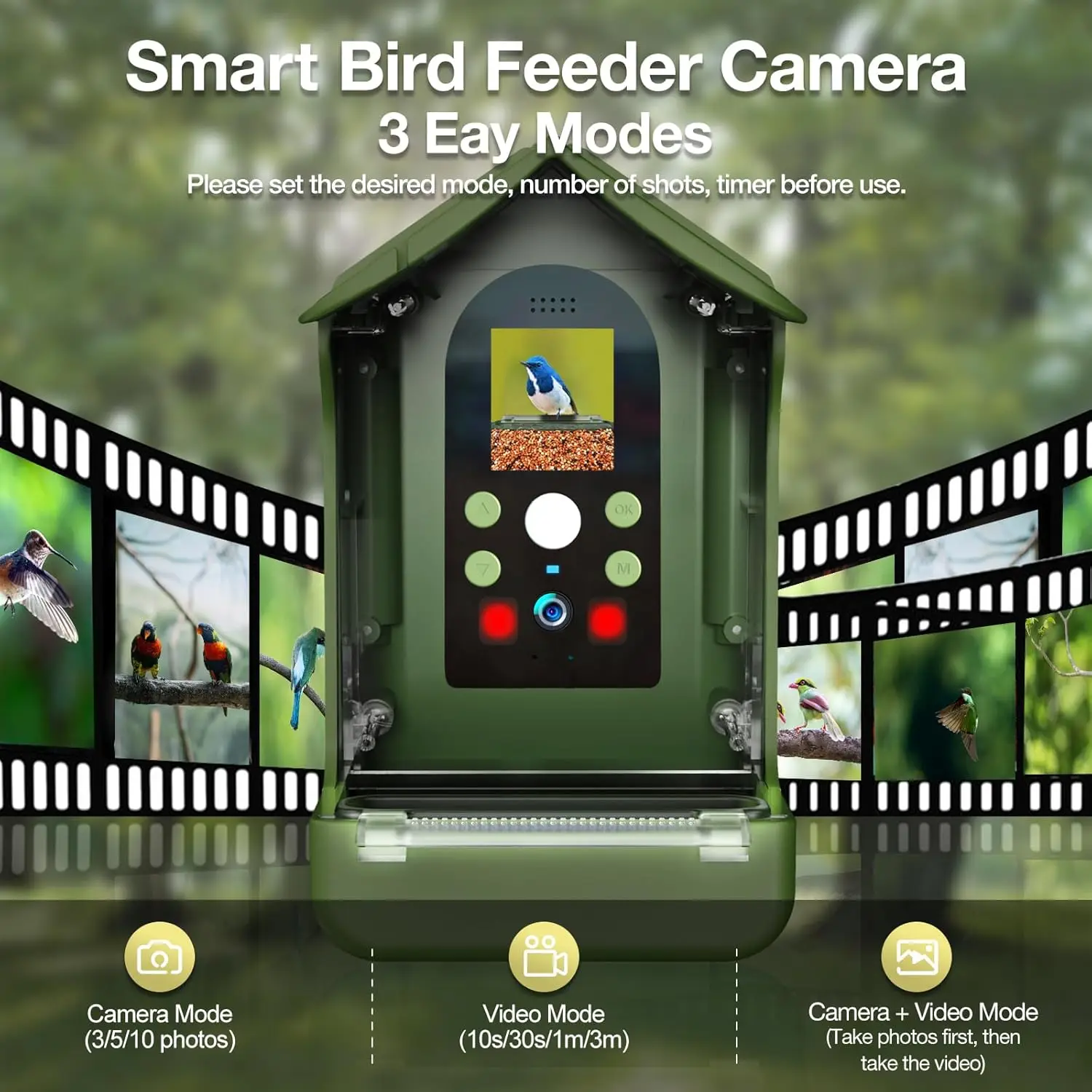 OEM ODM Smart Bird Feeder with Camera Auto Recording Solar Powered 1080p FHD Video WiFi & Microphone