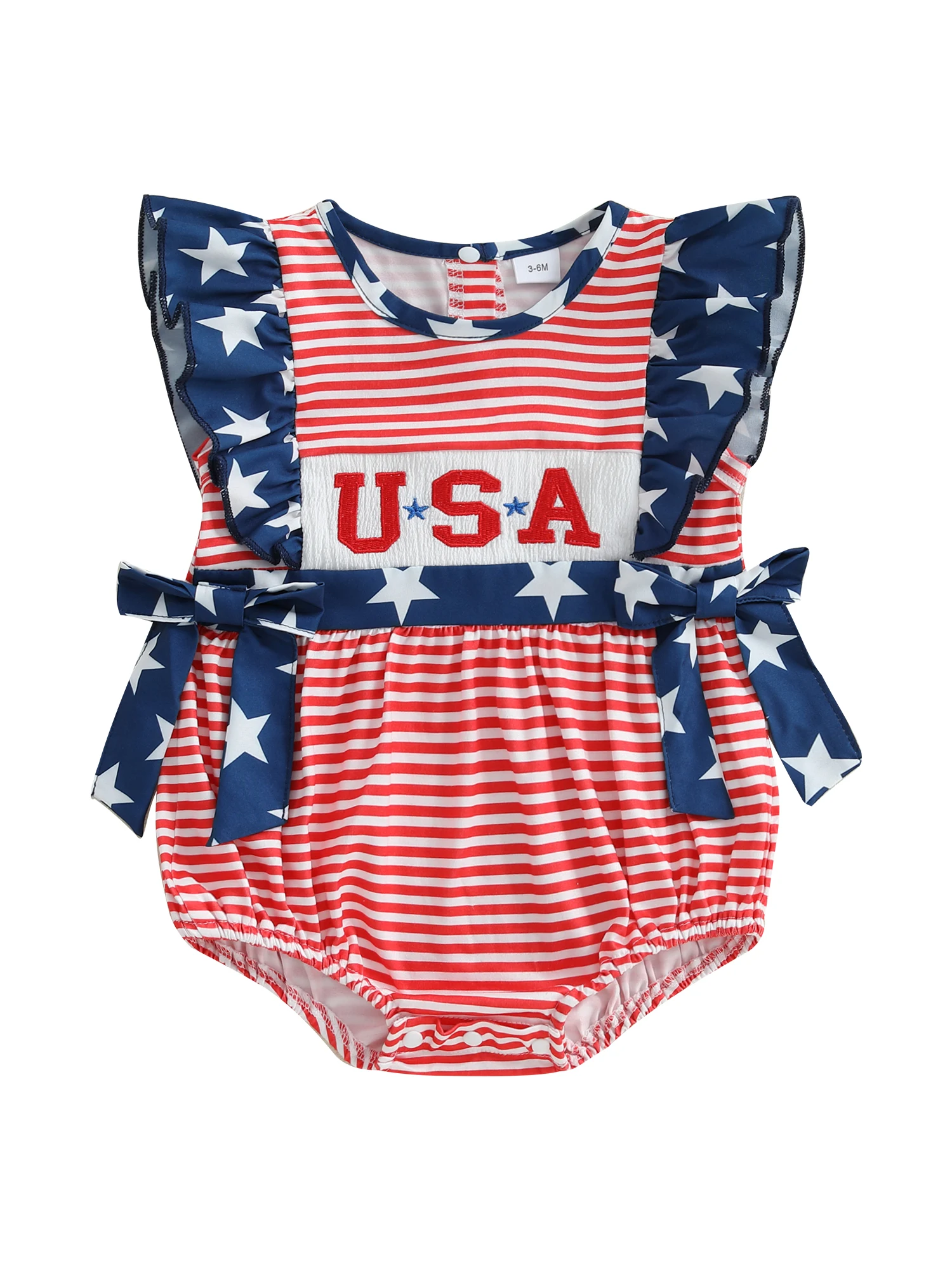 

Комбинезоны для маленьких девочек, наряды на 4 июля, летние боди с принтом американского флага и развевающимися рукавами, патриотические комбинезоны