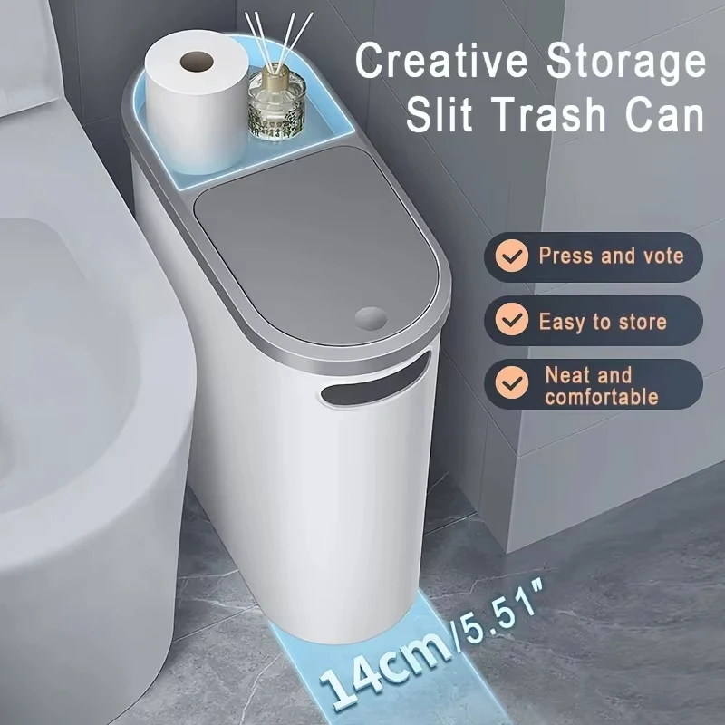 10L Large Capacity Bathroom Trash Can Press Type Space Saving Design Suitable For Bathroom Kitchen Living Room Creative Garbage