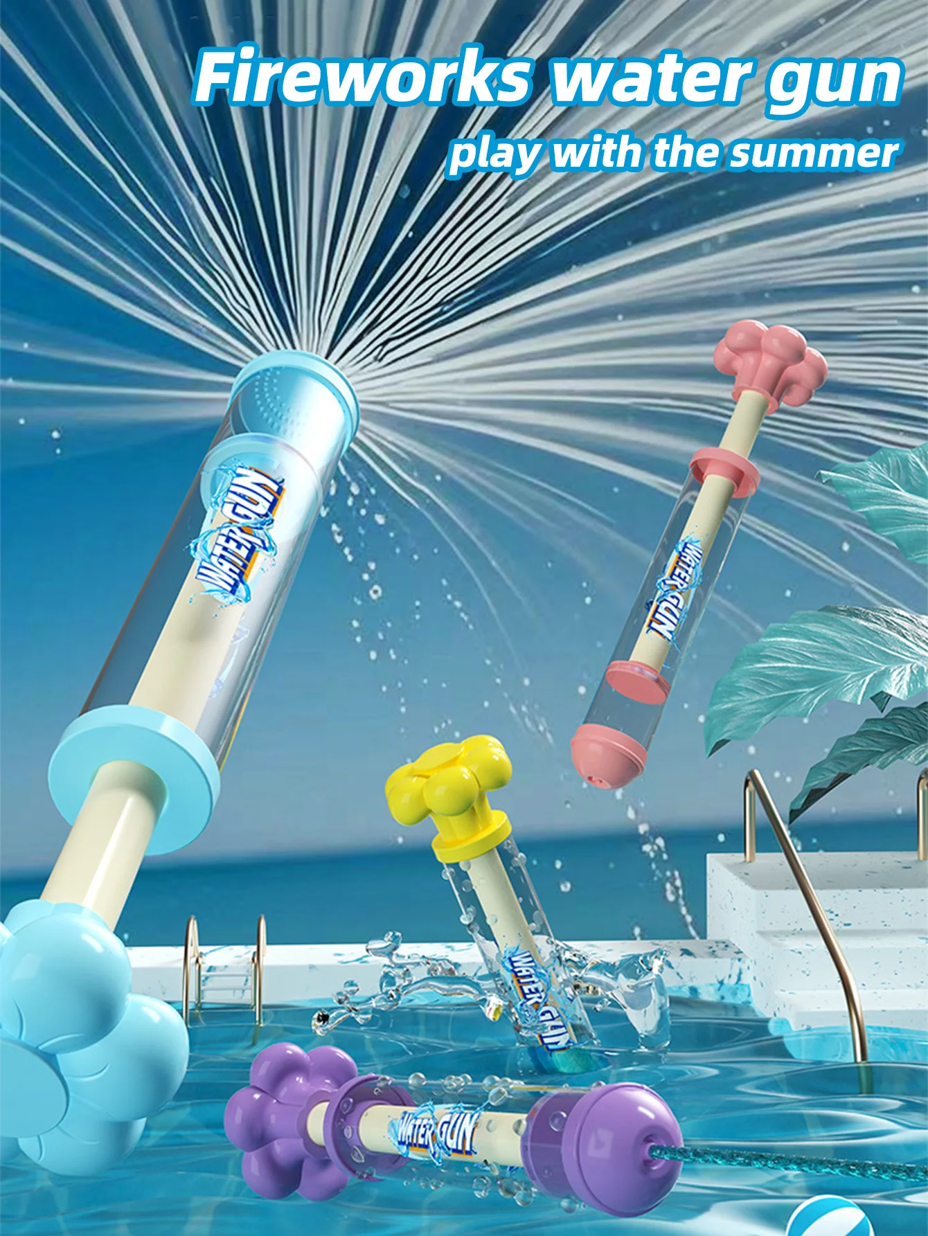Fireworks Water Gun Toy Gift Straight Tube Watergun Children Adults Summer Swimming Pool Kids Toys Outdoor Fun Water Fight Props