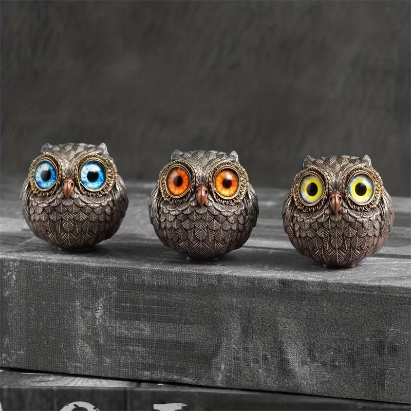 

Мини-фигурка совы из смолы, реалистичная милая мини-ручная роспись, настольное украшение для домашнего офиса, полка, центральная часть, подарок для детей