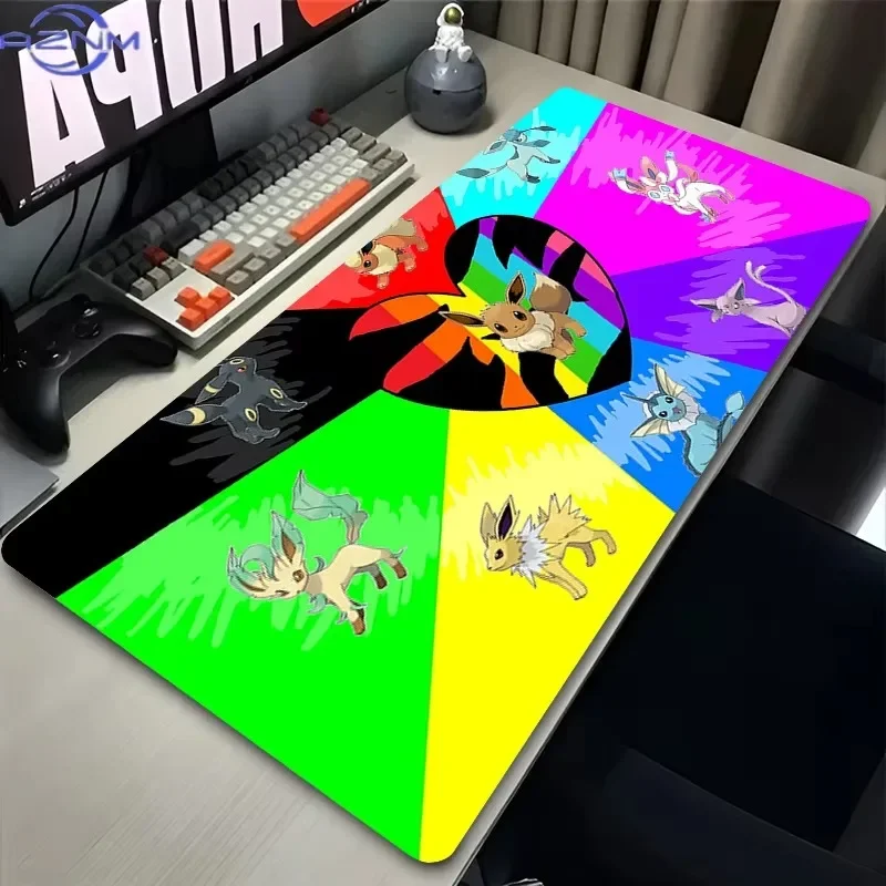 Pokemon Eeveelutions Rainbow Split Large Gaming Mouse Pad Anime Non Slip Rubber Desk Mat Keyboard Table Mat for Game PC Decor