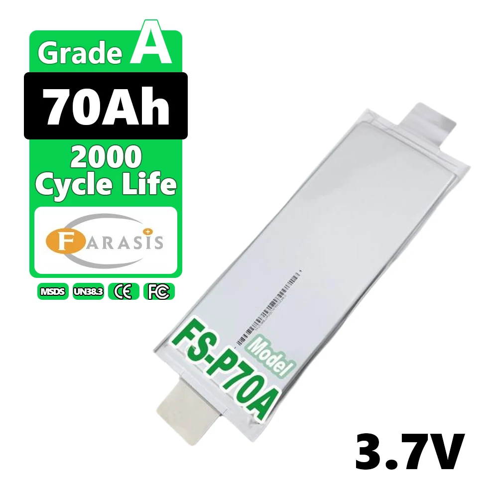 12pcs Farasis Semi Solid State 3.7V 70Ah P70 270Wh/kg Rechargeable NMC Pouch Cell Battery for EV ESS AGV Robotics Motorcycle