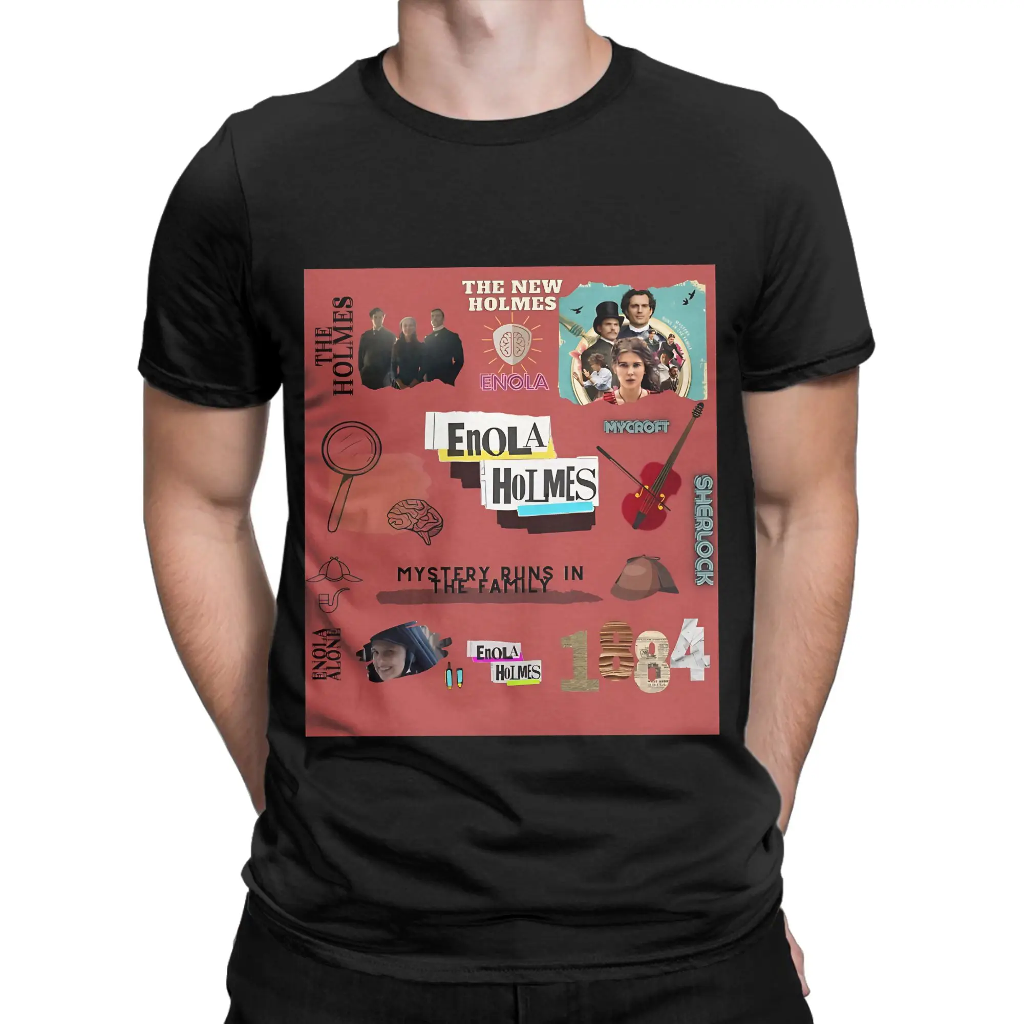 Camiseta roja de algodón 100% con diseño de Los misterios de Enola Holmes, camisetas de Los misterios de Enola Holmes para hombre