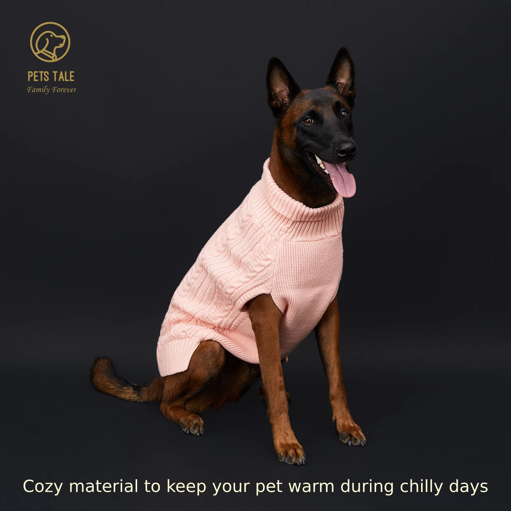 Cable Knit Dog Sweater - Soft High Collar Design with Leash Hole, Available in 4 Colors: Pink, Khaki, Green, and Purple