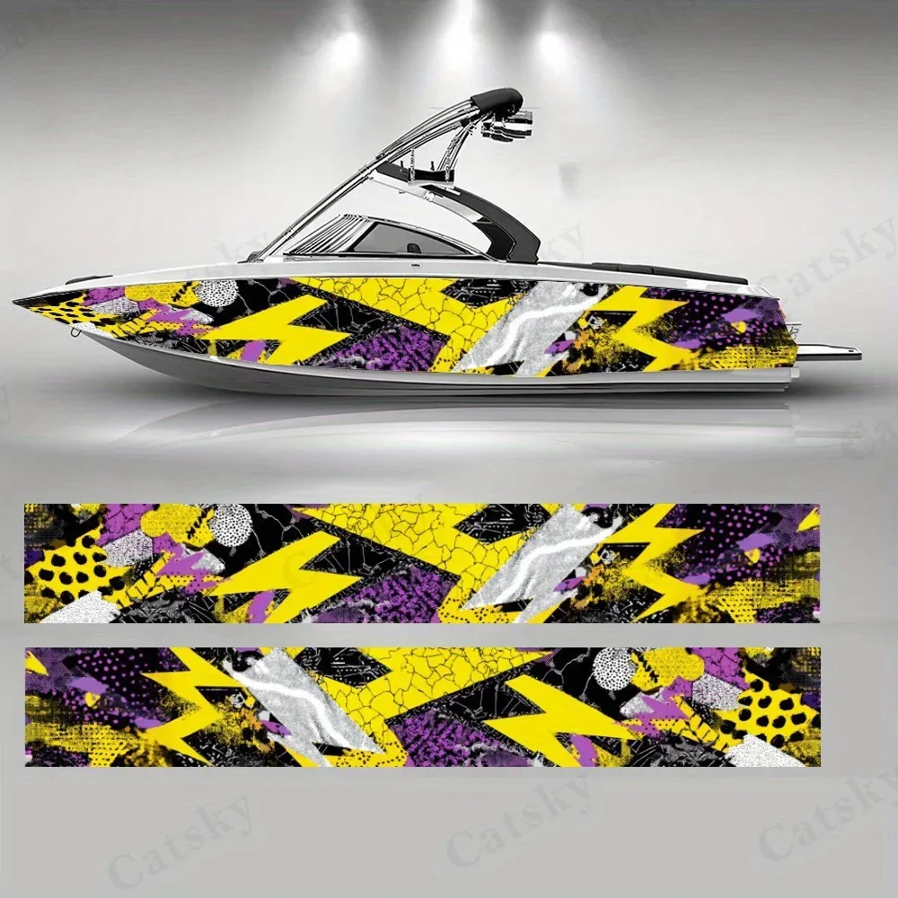 Purple Cracks and Yellow Lightning Boat sticker vinyl ship pontoon deck Boat fishing decorative pontoon boats decal