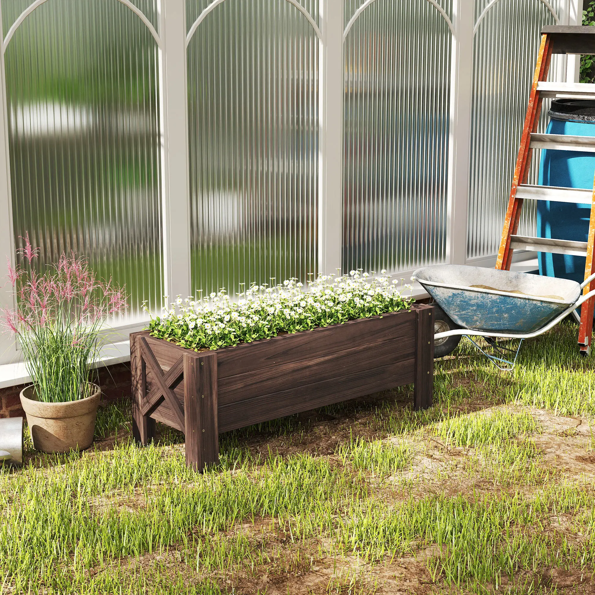 Wooden Garden Raised Bed Planter Box Flower Vegetable Grow Pot 100X36.5X36Cm