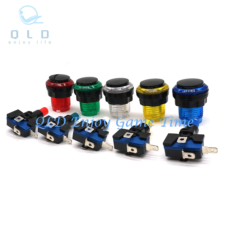 28mm Transparent Push Button Black Cover with 12V/ 5V LED Lamp Microswitch, for Arcade Fighting Video Games Machine Pandora Box