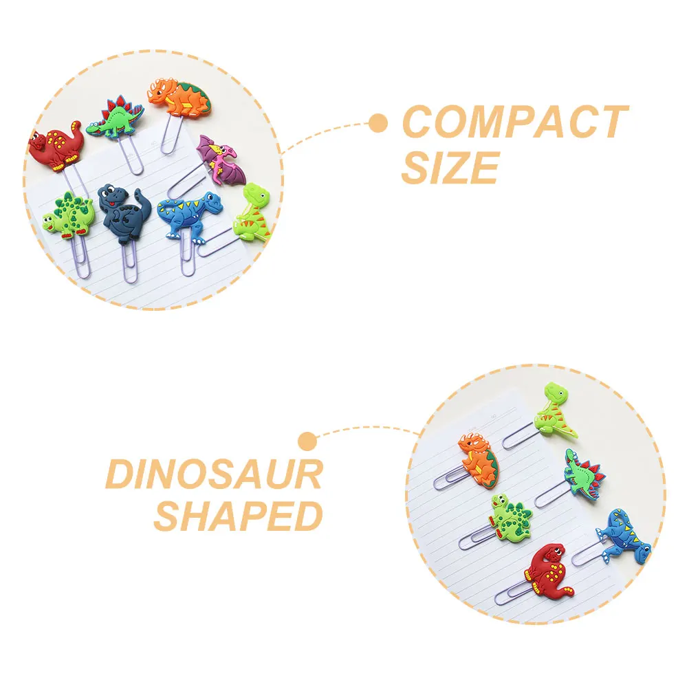 

8pcs Dinosaur Shaped Paper Clips Cute Office Document Clips Bookmark Multi-Use Small Paperclips For Files Notes Books Decorative