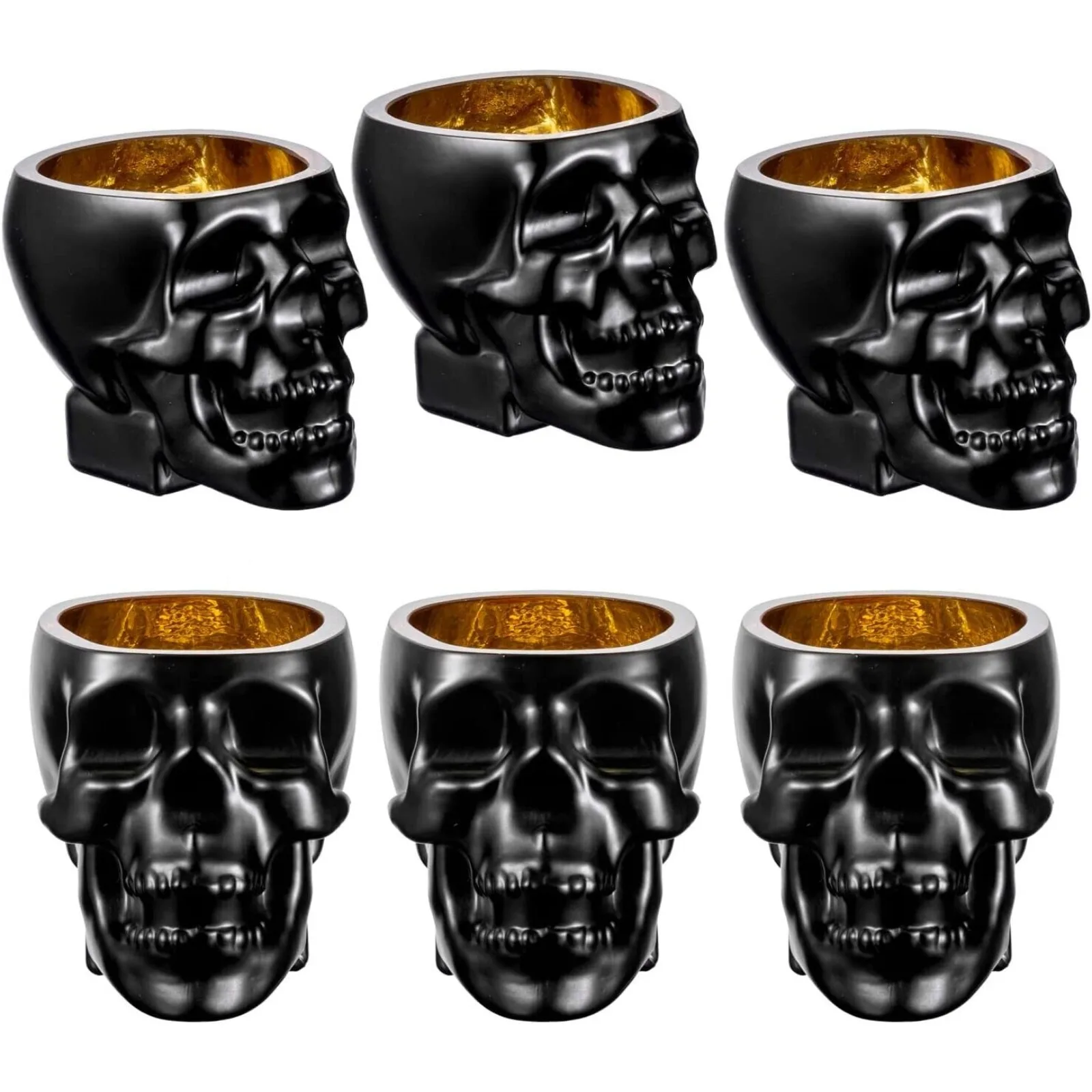 

Black and Gold Skull Shaped Shot Glasses, Skeleton Face Shooter Glass, Set of 6 United States