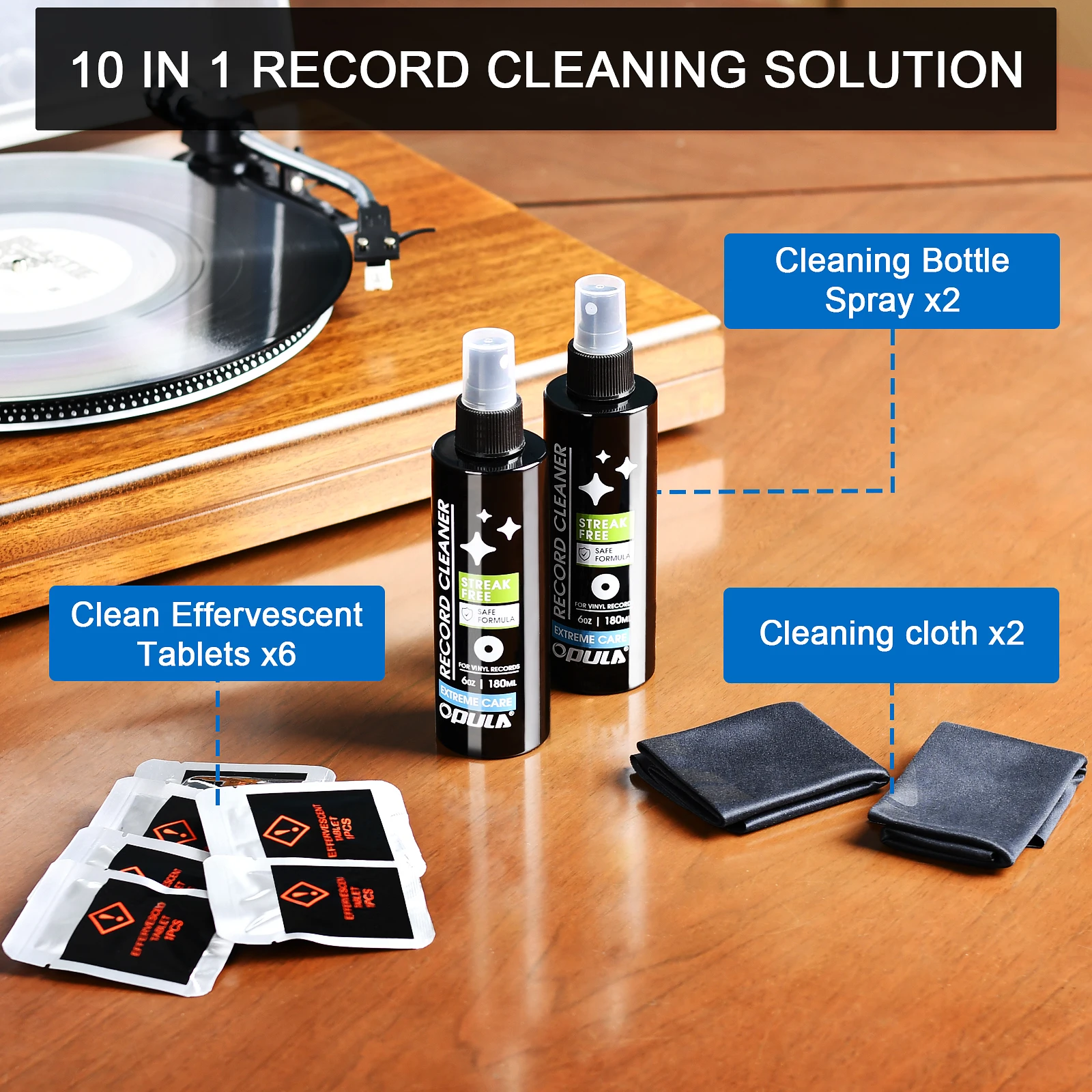 10 In 1 Record Cleaning Solution Dust Remover Turntable Cleaning Fluid for CD/LP Vinyl Record Player Cleaning Kit