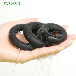 FXINBA Thick Silicone Cock Ring Delay Ejaculation Penis Rings Erection Sex Toys for Men Cockring Black Ball Donuts Ring