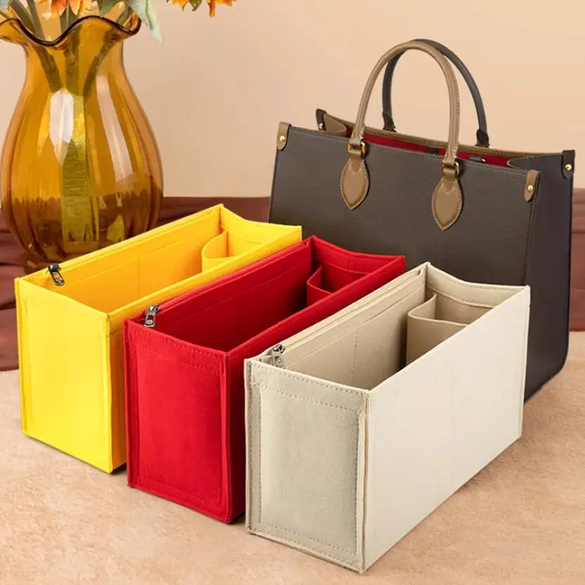 Customized colors For onthego organizer Felt Cloth Insert Bag Makeup Handbag shaper Organizer Portable Cosmetic Bags